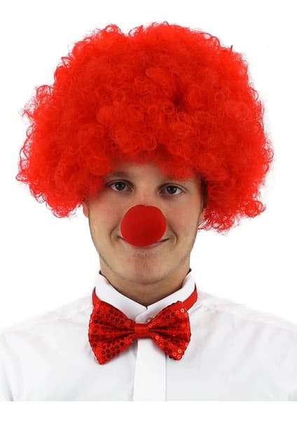 Buğz Kırmızı Renk Kıvırcık Afro Bonus Peruk Takma Saç ve Kırmızı Burun