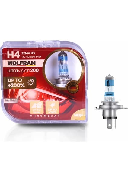 H4 Ampul Ultra Vision +%200 Fazla +%20 Beyaz Işık 12V 60/55W - Wolfram 22144
