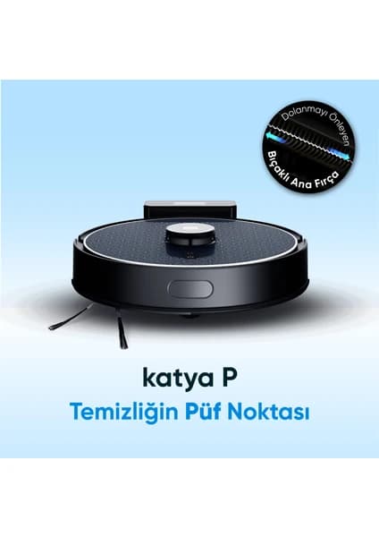 Şımart Katya P Akıllı Robot Süpürge 8000PA Emiş Gücü ile Halı Temizliği için Akıllı Telefon ile Kontrol