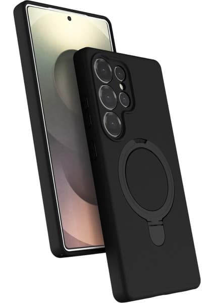 MobaxAksesuar Samsung Galaxy S24 Ultra Kılıf Slikon M-Safe Şarj Uyumlu Silikon Standlı Regal Kapak