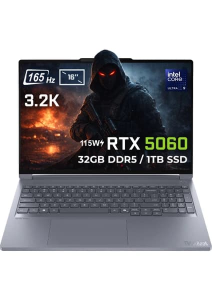 Lenovo ThinkBook 16p G6 IAX Intel Core Ultra 9-275HX 32GB DDR5 1TB SSD RTX 5060 8GB 115W 16 inç 3.2K 165Hz IPS FreeDos Gaming Laptop (21R0001JTX)