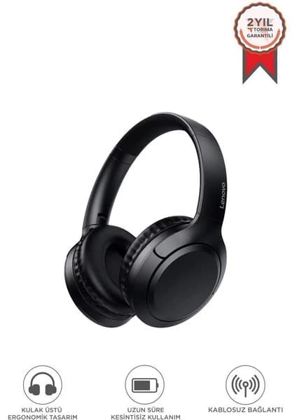 Bluetooth Kulaklık Kulak Üstü Kablosuz Kulaklık Lenovo TH53 Siyah