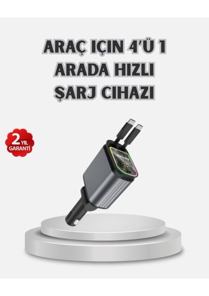 Araç Şarj Cihazı 4 Portlu 66W Hızlı Şarjlı LED Işıklı ve Fiyatı