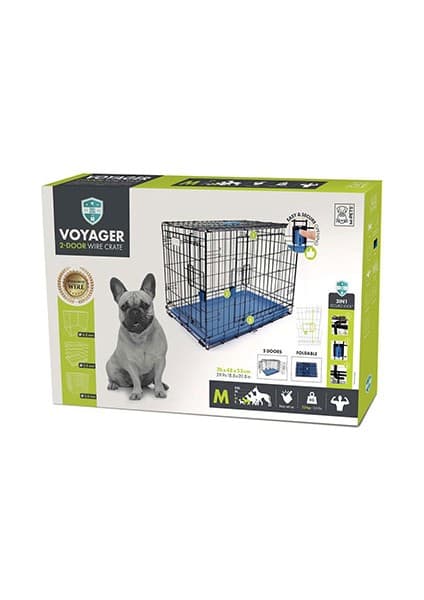 M-Pets Voyager 2 Kapılı Köpek Kafesi Medium Mavi 76X48X53