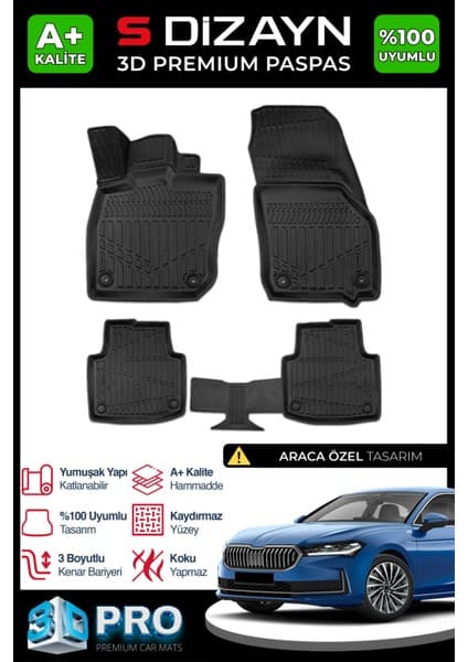 S-Dizayn Skoda SuperB 3D Pro Havuzlu Paspas 2024 Üzeri A+