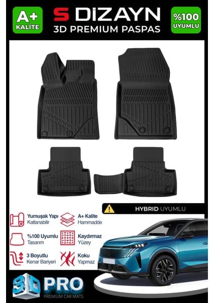 S-Dizayn Peugeot 3008 Hybrid 3D Pro Havuzlu Paspas 2024 Üzeri A+