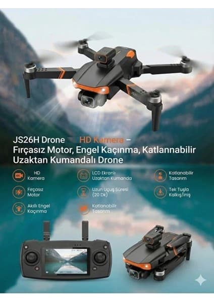 JS26H Profesyonel 4K HD Kameralı & Fırçasız Motorlu Drone