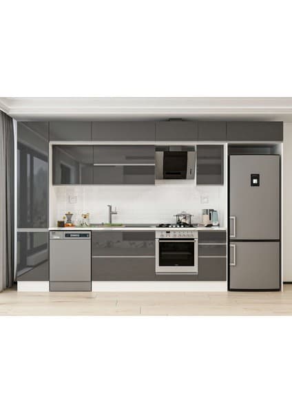 Alvinka 365X240 cm High Gloss Mutfak Dolabı MBB-E80B45S40-2 Antrasit -