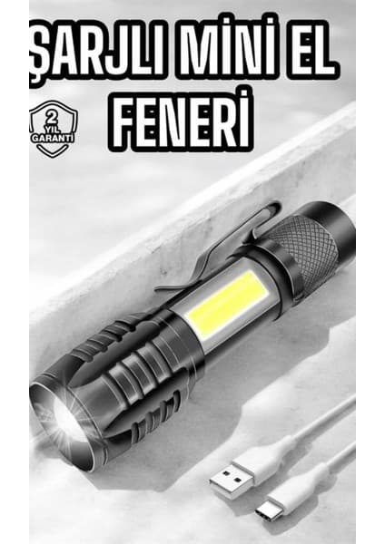 El Feneri LED USB Şarjlı Zoom Mini LED Işık Acil Durum