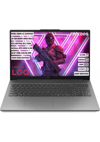 Lenovo LOQ 15IAX9E 83LK002VTR i7-12650HX 16 GB 512 GB RTX4050 15.6" FreeDOS Gaming Notebook
