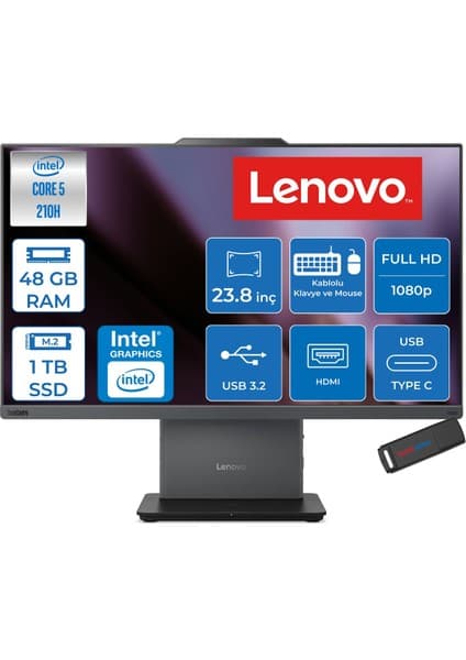 Lenovo Thinkcentre Neo 50A 24 Gen 5 Intel® Core™ 5 210H 4.8ghz 48GB Ddr5 1tb SSD 23.8" Fhd