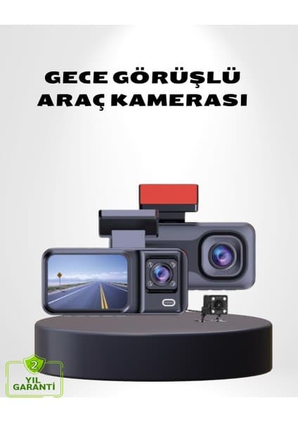 Üç Kameralı Dash Cam 170° Geniş Açılı Full Hd Gece