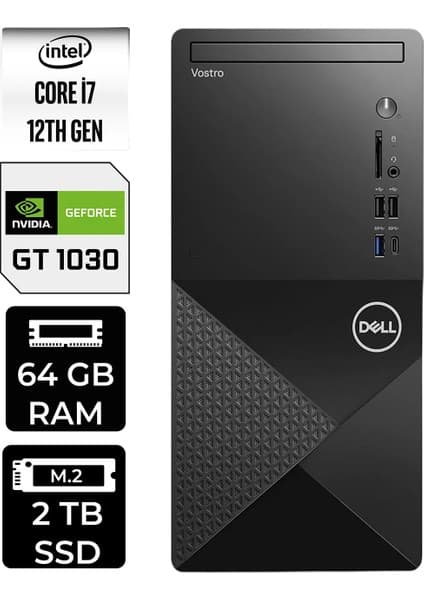 Dell Vostro 3030MT i7 12700 Masaüstü Bilgisayar 64GB RAM 2TB SSD Win11 Pro + Per4 USB