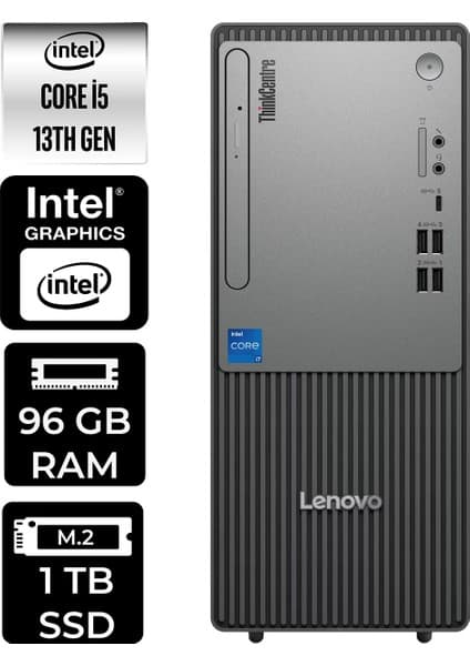 Lenovo Thinkcentre Neo 50T i5 13400 Masaüstü Bilgisayar 96GB RAM 1TB SSD Win11 Home + Per4 USB