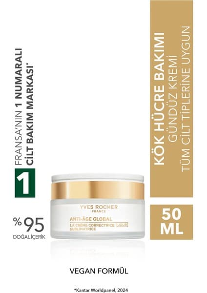 Yves Rocher Gündüz Kremi-Hyaluronik Asit & Pantenol-Yaşlanma Karşıtı Bitki Kök Hücre Bakım Anti Age