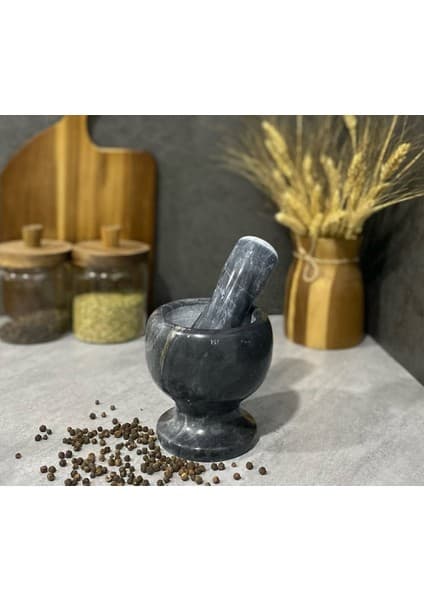 Feyza Design Beyaz ve Siyah Doğal Mermer Havan, Şık ve Fiyatı