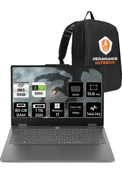 Lenovo Loq Essential i5 13450HX RTX 5050 8GB Gaming Laptop 80GB RAM 1TB SSD 15.6" FHD 144Hz Win11