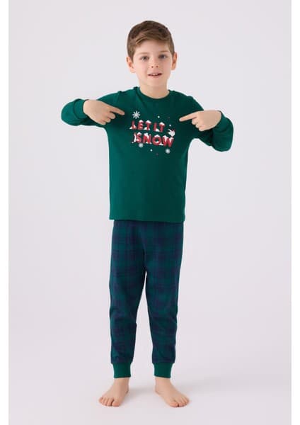Arnetta 3131 Noel Let It Snow Erkek Çocuk Yeşil Uzun Kol Pijama