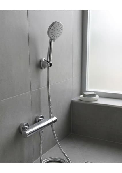 Krem Duş Başlığı Seti 4 Kademeli El Duşu Spiral Hortumlu Banyo Seti -