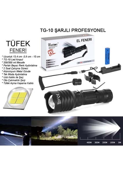 Colezium Tg-10 Şarjlı Profesyonel Av Feneri Watton WT-620 Fiyatı