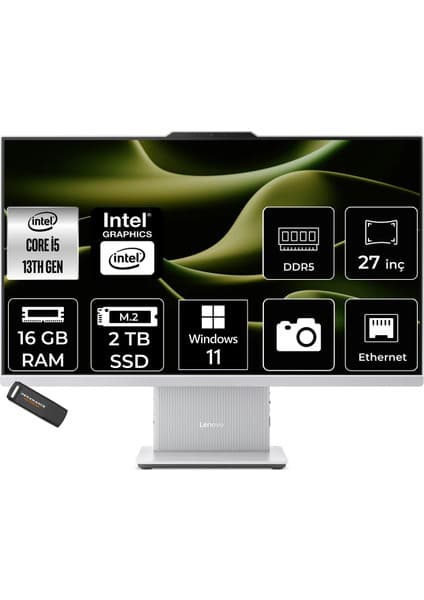 Lenovo Ideacentre 27IRH9 i5 13420H All In One Bilgisayar 16GB RAM 2TB SSD 27" FHD Win11 Pro + Per4