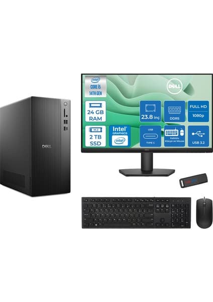 Dell Tower ECT1250 Intel Core I5 14400 24GB Ddr5 2tb SSD UHD Graphics 730 23.8" Mon WIN11HOME