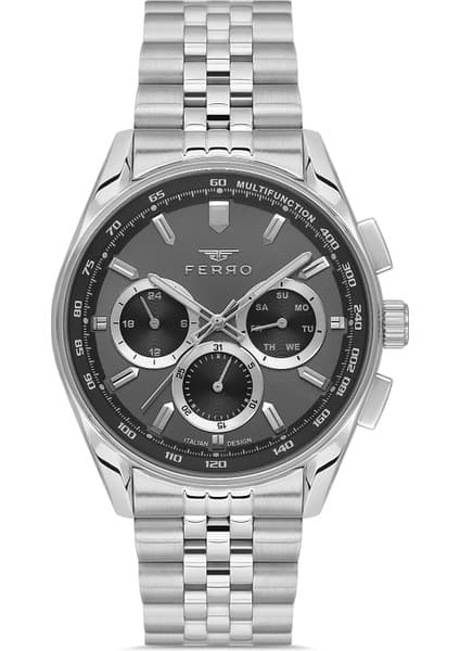 Ferro FM11749A-A Quartz Çelik Gri Siyah Kadran 44 mm Erkek Kol