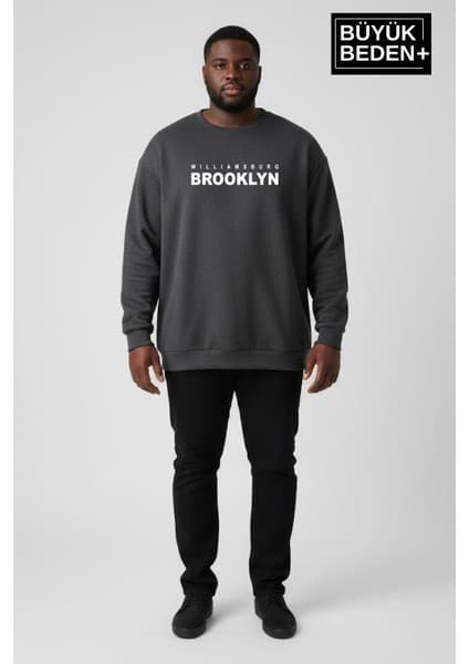 Superlife Erkek Büyük Beden Willams Brooklyn Baskılı Bisiklet Yaka Ince Sweatshirt