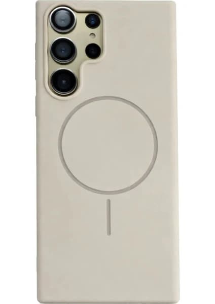 Fenza Samsung Galaxy S24 Ultra Uyumlu Içi Kadife Magsafe Wireless Şarj Özellikli Taş Renkli Telefon Kılıfı