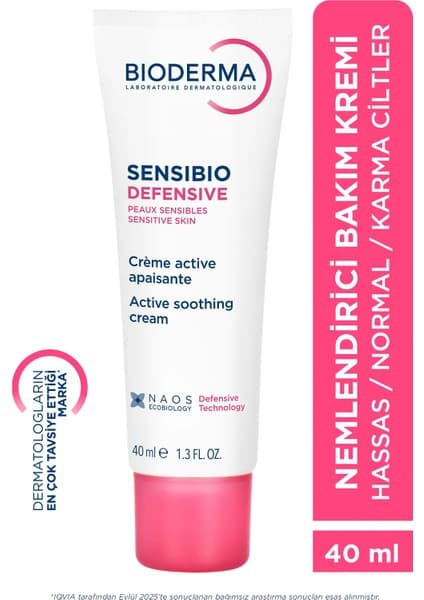 Bioderma Sensibio Defensive E Vitamini İçeren Nemlendirici Bakım Kremi 40 ml Hassas Normal Ciltler