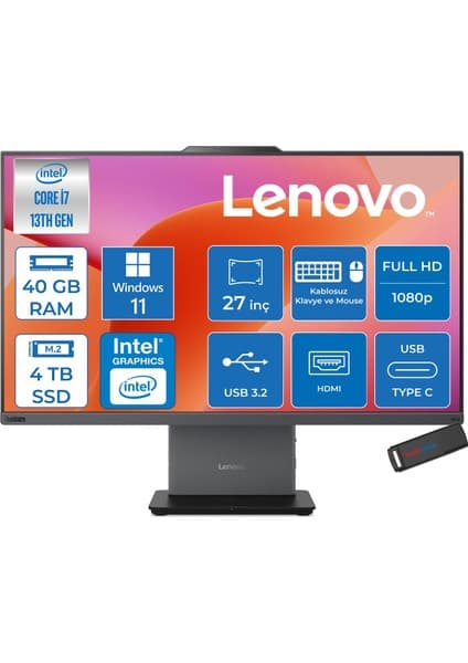 Lenovo Thinkcentre Neo 50A 27 G5 Intel Core I7 13620H 4.9ghz 40GB Ddr5 4tb SSD Windows 11 Pro