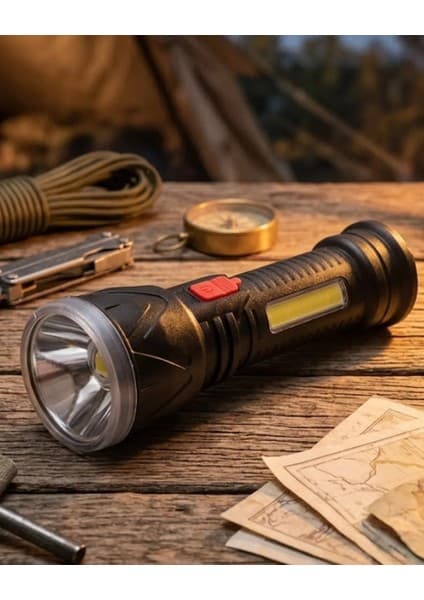 Astraltech Şarjlı LED El Feneri 9 LED Güçlü Işık ve 4 Modlu