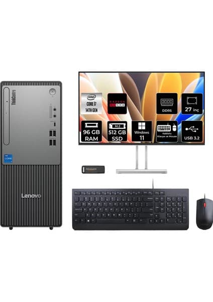 Lenovo Thinkcentre Neo 50T Gen 5 i7 14700 96GB RAM 512GB SSD 27" FHD Win11 Home 12UAS0GL00P997