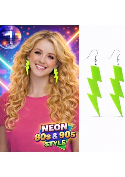 Colezium 80 Ler 90'lar Retro Neon Yeşil Şimşek Küpe 10 Fiyatı