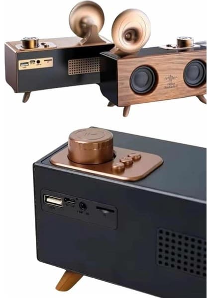 Epilons Bluetooth Nostalji Speaker Radyo Gramofon Ahşap Renk Fiyatı