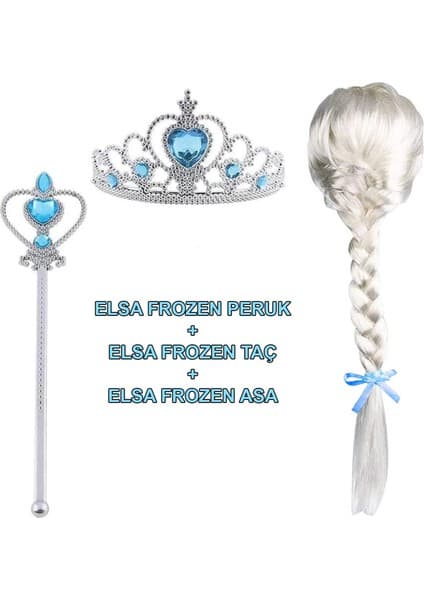 Eco Port Örgülü Karlar Ülkesi Frozen Elsa Peruğu Tacı ve Sopası Çocuk