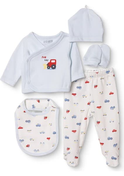 Hellobaby Erkek Bebek 5li Hastane Çıkışı Araba Baskılı Çıtçıtlı Bisiklet Yaka Long Sleeve
