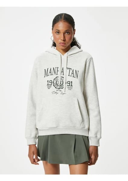 Koton Oversize Sweatshirt Kapüşonlu Kolej Baskılı Kanguru Cepli