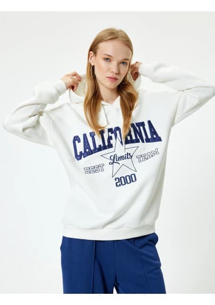 Koton Oversize Kapüşonlu Sweatshirt Kolej Işlemeli Uzun Kollu