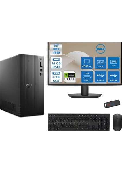 Dell Tower ECT1250 Intel Core I3 14100 24GB Ddr5 4tb SSD 4GB/GT1030 23.8" Mon Freedos Kurumsal