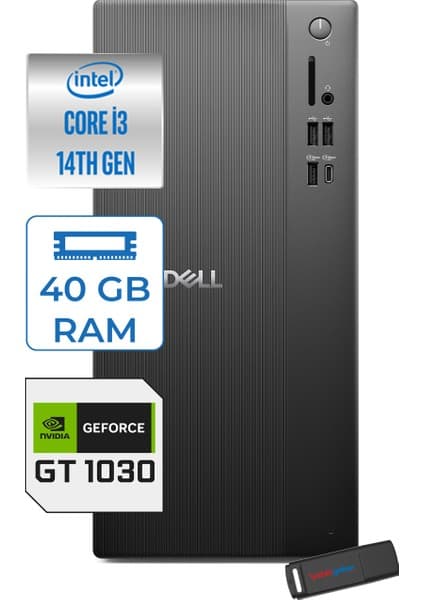 Dell Tower ECT1250 Intel Core I3 14100 40GB Ddr5 4tb SSD 4GB/GT1030 Freedos Kurumsal Masaüstü