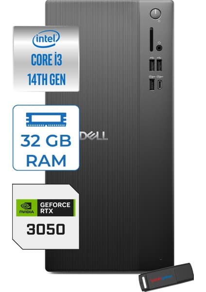 Dell Tower ECT1250 Intel Core I3 14100 32GB Ddr5 4tb SSD 6GB/RTX3050 Freedos Kurumsal Masaüstü