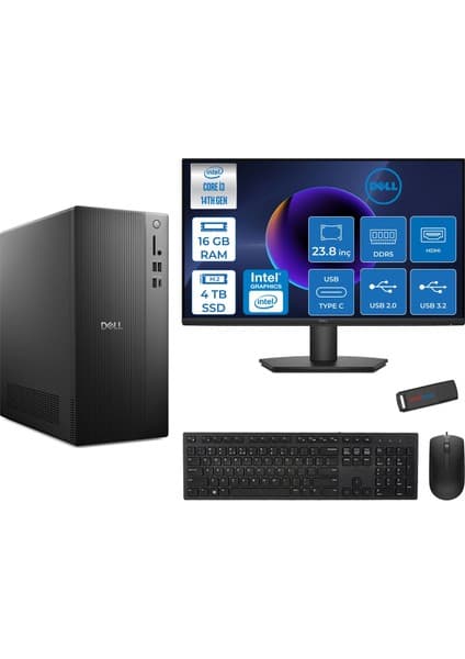 Dell Tower ECT1250 Intel Core I3 14100 16GB Ddr5 4tb SSD UHD Graphics 730 23.8" Mon WIN11PRO