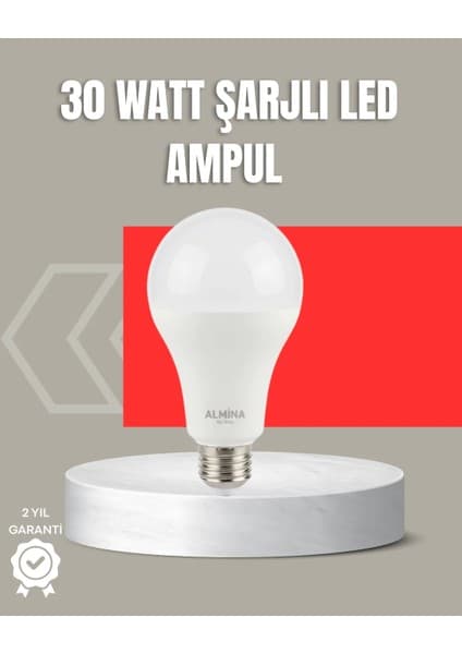 Enco Store 30W Şarjlı LED Ampul E27 Duy %80 Enerji Tasarruflu Soğuk