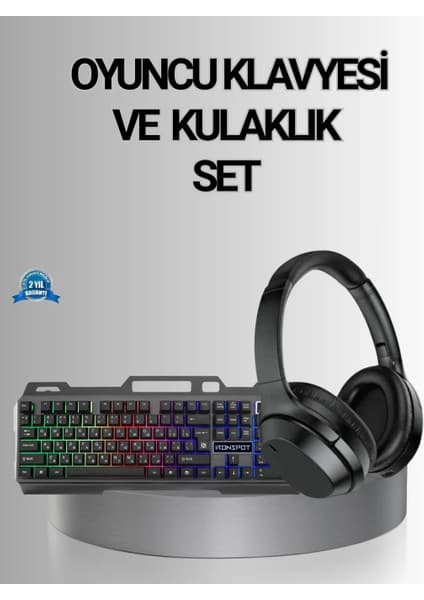 Işıklı Oyuncu Klavye Mouse ve Bluetooth Kulaklık Seti Türkçe Q