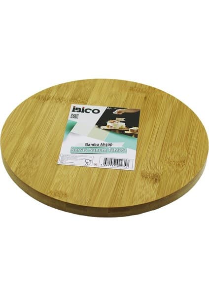 Motto Ticaret Yuvarlak=24.5cm Ayaklı= 4cm Düz Yüzey Ahşap Bambu Sunum Tepsisi - Mini Sofra
