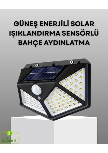 Motto Ticaret 100 LED Solar Lamba Hareket Algılamalı Bahçe Duvar Dış Mekan
