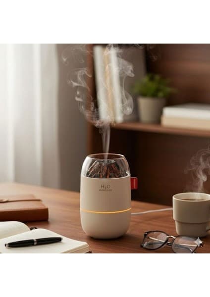 Motto Ticaret Ahşap Odun Ateşi TASARIMLI 280 ml Ultrasonik Hava Nemlendirici & Aroma Difüzör –