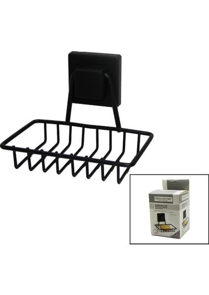 Motto Ticaret Siyah - Metal Katı Sabunluk Kare Güçlü Yapışkanlı 11X12.5X11CM