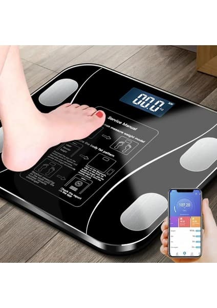 Motto Ticaret Yağ Ölçer Fonksiyonlu Dijital Baskül Elektronik Tartı Akıllı Bluetooth LCD Dijital